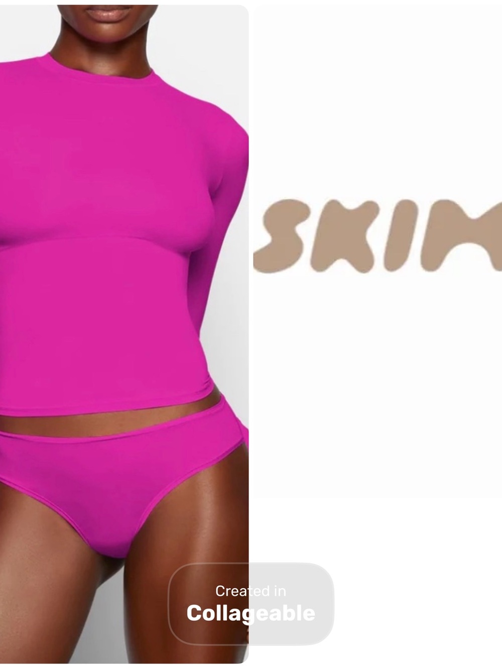 ‼️WOW‼️SKIMS Long Sleeve Crop Tee and High Cut Brief Set in Bright Fuchsia🩷NWT